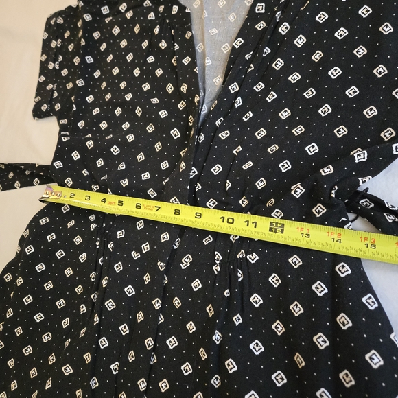 LOFT Black White Diamond Print Belted Button Down Midi Dress MI3 - Picture 10 of 15